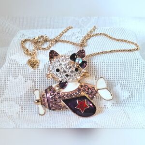 'Hello Kitty' Purple rhinestone & enamel pendant necklace & brooch